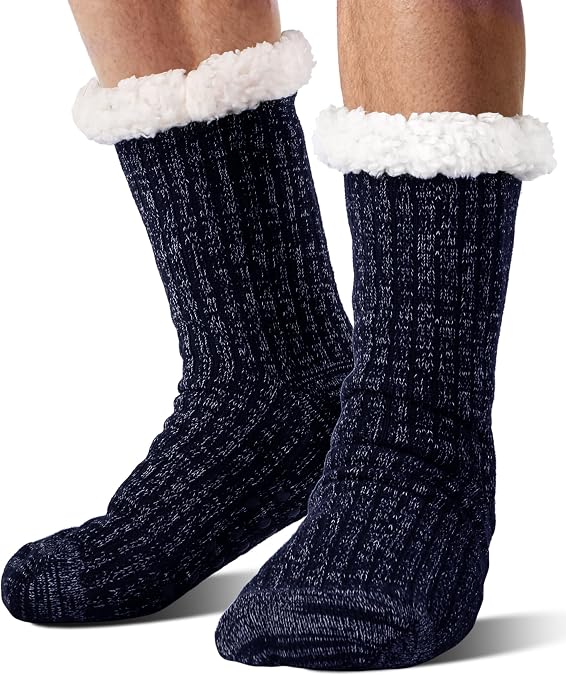 Men Fuzzy Slipper Socks Winter Thick Warm Fluffy Cozy Comfy Fleece Soft Cabin Non Slip Home Grip Socks
