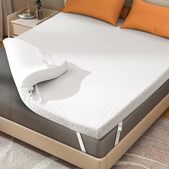 DOPEDIO Memory Foam Mattress Topper Super King, 8cm Thick with Bamboo Cover | Breathable, Anti-Slip Dots & Adjustable Straps, Pressure Relief, OEKO-TEX Certified, Machine Washable