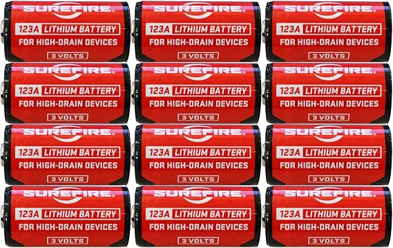 SureFire CR123A 3V Lithium Battery - 12 Pack SF123A Batteries | 123A 3V lithium batteries with 10-year shelf life for flashlights, mechanical repairs and outdoor activities
