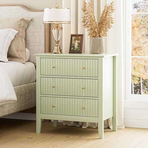 Large Bedside Table Bedroom, 3 Drawer Chest of Drawers, Bedside Cabinet With Metal Handles,for Bedroom Livingroom,Hallway,Green