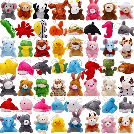 56 Pack Mini Plush Animals Toys Bulk, Small Stuffed Animals Keychains | Assorted Mini Animals with Sea Creatures, Wild Animals for Classroom Rewards, Claw Machine, Carnival Prizes, Goodie Bags