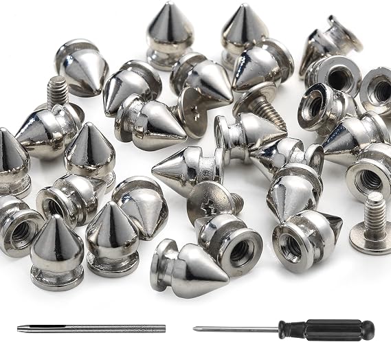 YORANYO 100 Sets Spikes and Studs 9.5MM Spikes for Clothing Metal Studs Rivets for Leather Punk Spikes Rivets Screw Back Studs and Spikes for Clothing Shoes Belts Bags Hats 3/8 Inch (Silver)