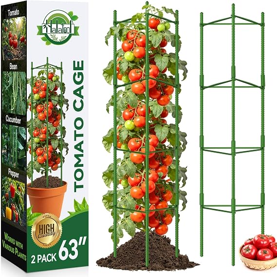 Halatool 2 Pack Tomato Cages for Garden, Up to 63 inch(5.2FT) | Adjustable Tall Garden Stakes Tomato Trellis for Pots, Tomato Plant Support for Raised Garden Bed &Vegetables Flowers