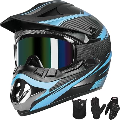 Youth Dirt Bike Helmet Quick Release Buckle - Dirt Bike Helmets for Kids 8-14, Youth ATV Helmet Gloves Goggles Mask 4Pcs Set - DOT Approved