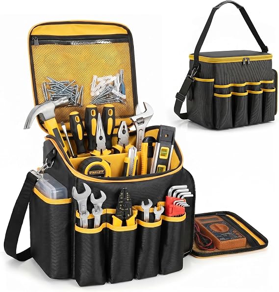 20L Large Tool Bag - Heavy Duty Multi-Pockets Tool Storage Bag 30x24x33CM