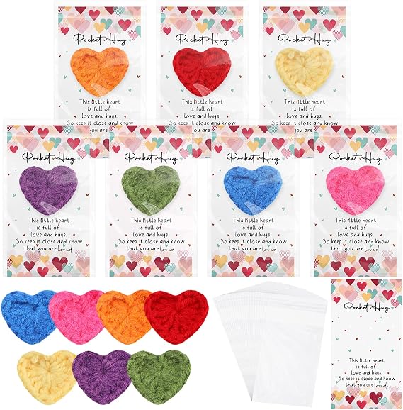 Mindsoft 35 Sets Pocket Hug Heart Crocheted Cards Bags Party Favor