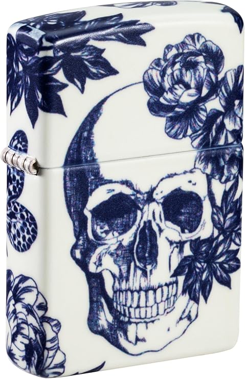 Zippo Lighter: Skull and Flowers, Glow-in-the-Dark - 540 Color 46037