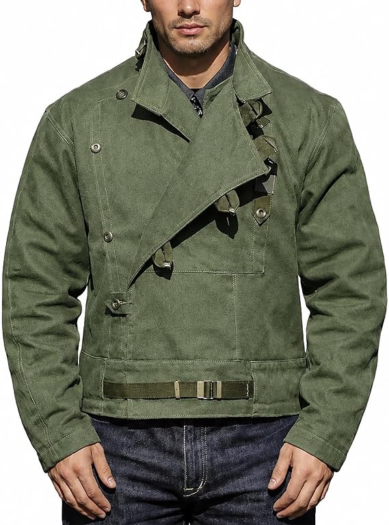 Swedish Jacket Dispatch Rider Vintage Army Green Military Field Jacket Men