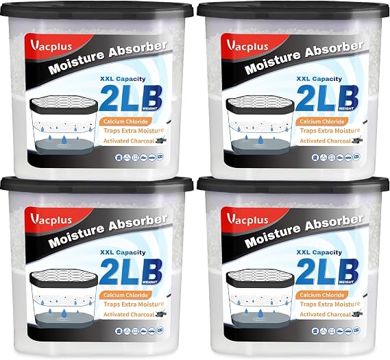 Vacplus Moisture Absorber, 2 LB, Strong Absorption, Charcoal, 4 Pack