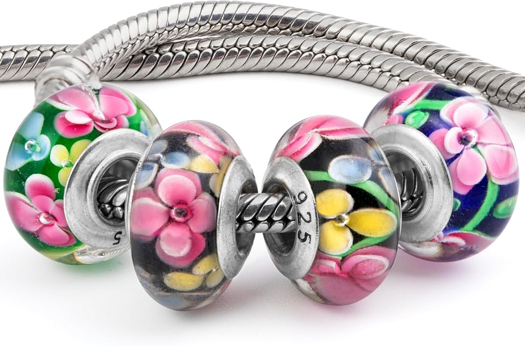 Set of 4 Handmade Murano Glass Charm Bead for Charms Bracelets Style#1114
