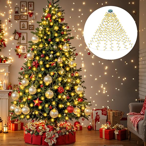 Christmas Tree Lights, 2M x 16 Lines 400LED Xmas Tree Lights Mains Powered Christmas Lights Indoor, 8 Modes Plug in Warm White Fairy Light for Tree Decorations Indoor Outdoor [Energy Class E]