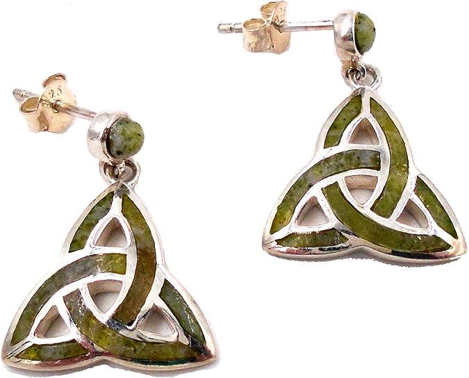 Irish Connemara Marble: Celtic Knot Hanging Earrings