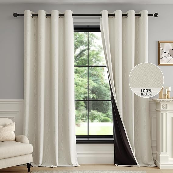 FMFUNCTEX 100% Blackout Beige Curtains 84 Inches for Bedroom, 2 Panels