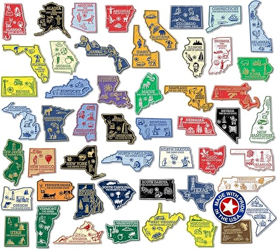 Original U.S. State Magnet Set by Classic Magnets, 3D Rubber Vintage-Style 51-Piece Vintage Magnet Set, Collectible Souvenirs and Gifts Made in the USA