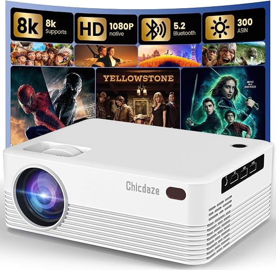 Mini Projector, Portable Projector with WiFi and Bluetooth, Smart Outdoor Projector with HDMI Cable, 300 ANSI, Auto Keystone Correction, Video Projector Supports 8k Home Theater, White H5