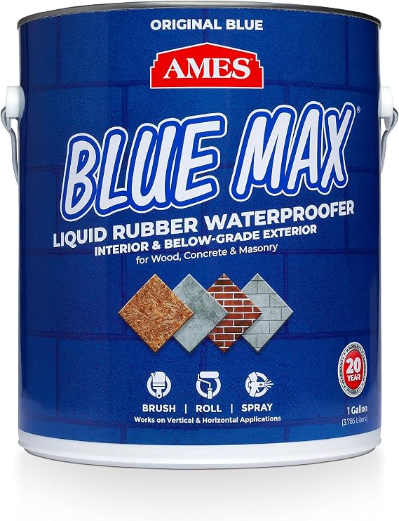 Ames Blue Max Liquid Rubber Waterproofer, 1 Gallon, Blue | Ideal for waterproofing above & below grade foundations, basements, roofs, floors & more.