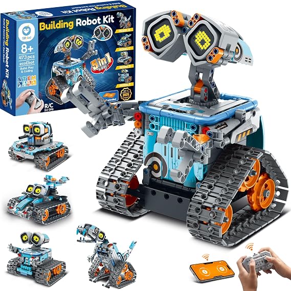 Sillbird Building Robot Kit STEM Gifts for Kids 8-13 with Remote Control | Coding Robotic Set, Birthday Presents for Boy, App-Controlled, Buildable 5in1 Models, Rechargeable Toy, LED Eyes, 473 Pieces