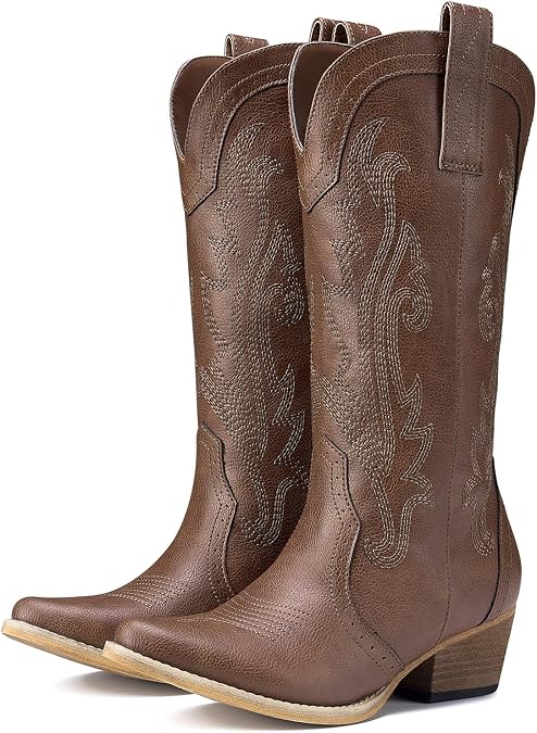 HISEA Rollda Cowboy Boots for Women Western Cowgirl Boots Mid Calf