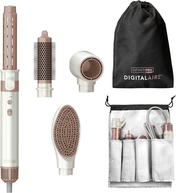 INFINITIPRO BY CONAIR DigitalAIRE Multi Hair Styler, Air Styling System for Curls, Waves, Blowouts & Volume, 4 Attachments to Personalize Your Look Plus Storage Bag, White