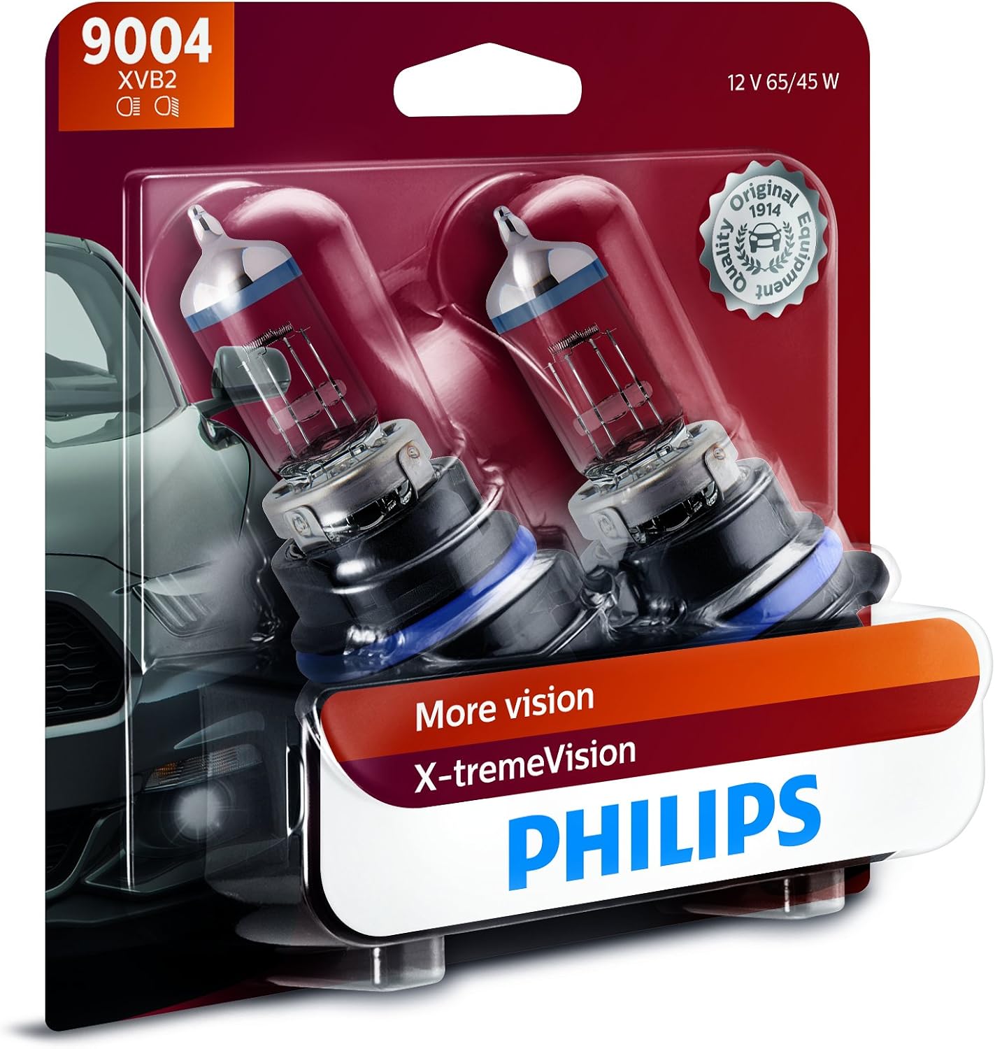 Philips 9004 X-tremeVision Upgrade Headlight Bulb with up to 100% More Vision, 2 Pack