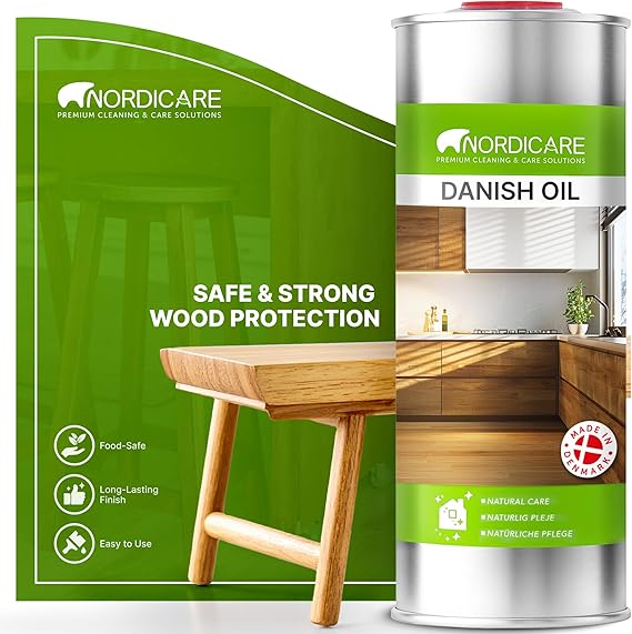Danish Oil by Nordicare - Underlines Natural Structure of Wood (Oak, Cherry, Pine and More) - Food Safe for Wooden Worktops - Made in Denmark (1L)