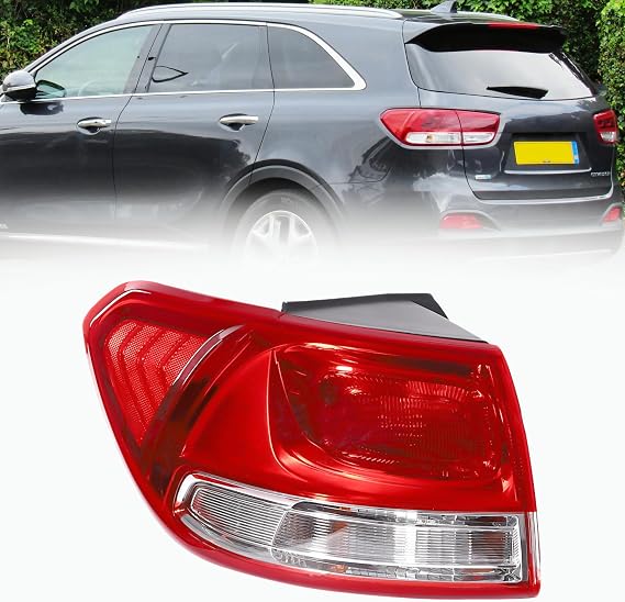 For 2016 2017 2018 Kia Sorento Tail Light Assembly - Halogen Rear Outer Tail Lamp, Left Driver Side, Black&Red Housing, Clear&Red Lens, w/Bulbs, OE 92401C6000(12V)