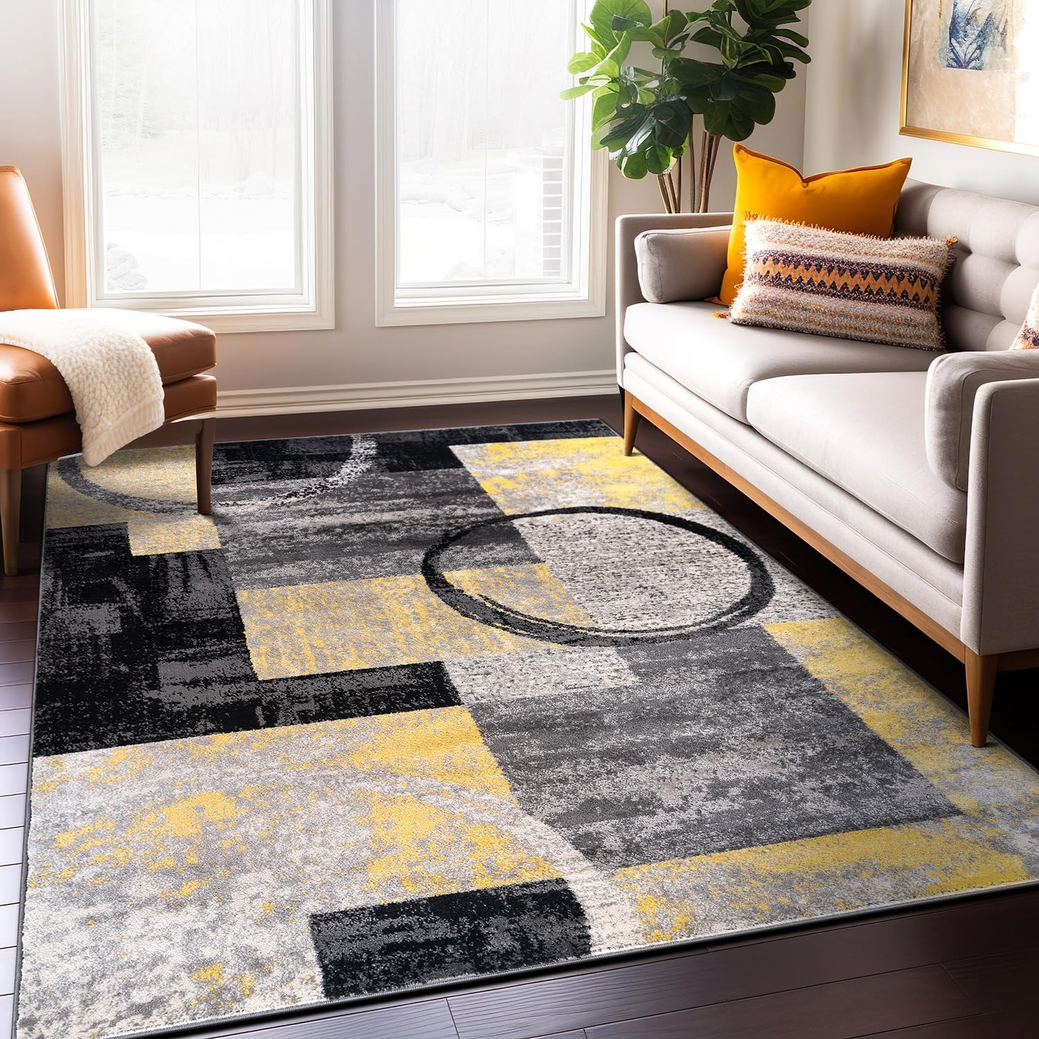 Rugshop Contemporary Circle Design Area Rug, Durable Fade-Resistant Carpet Alfombras for Bedroom, Living Room and Dining Room, Gray, 7'10" x 10'2"