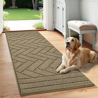 Tindbea Dog Mat for Muddy Paws,Absorbs Moisture Dirt Non-Slip Washable Mud Mat for Dogs,Soft Rubber Backing Front Inside Pet Rug for Entryway, Mud Dog Paws, Patio24x59,Light Taupe