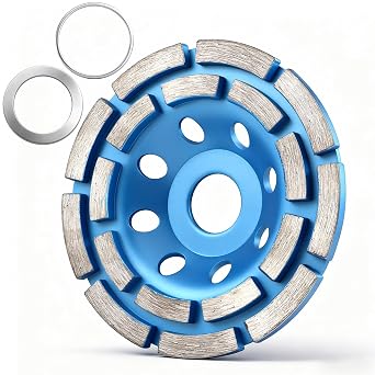 4-1/2 Inch Diamond Concrete Grinding Wheel, Double Row Heavy Duty Cup Disc with 7/8" to 5/8" Arbor Adapters - Fast Material Removal for Angle Grinder on Cement, Stone, Granite & Masonry Blue