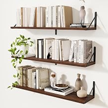 Feihorrm Floating Shelves Set of 3, Walnut Wall Shelves, 90 x 20 cm Book Shelf, Shelves for Wall, Wooden Shelves Wall Mounted Shelf for Home Kitchen Bathroom Bedroom Living Room Office