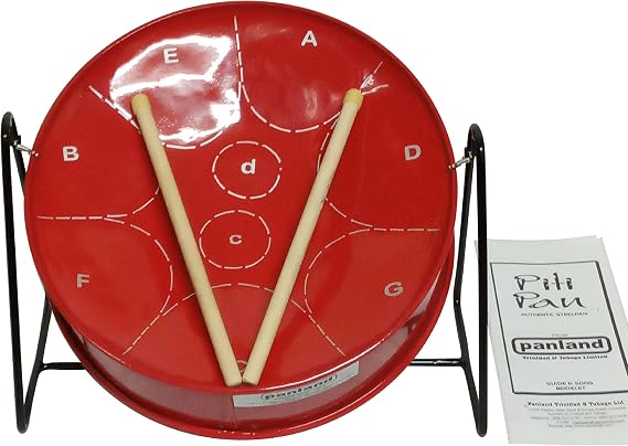 Miniature Steelpan (Steel Drum) 10 Inch Diameter 9 Notes with Easy Instructions for Beginners (PITIPAN) - Red