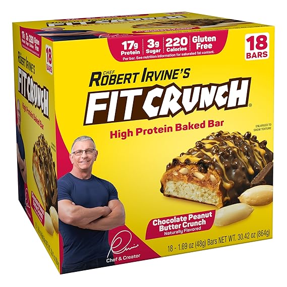 FITCRUNCH Snack Size Protein Bars, 6-Layer Baked Bar, 3g of Sugar, Gluten Free & Soft Cake Core (18 Bars, Peanut Butter Crunch)