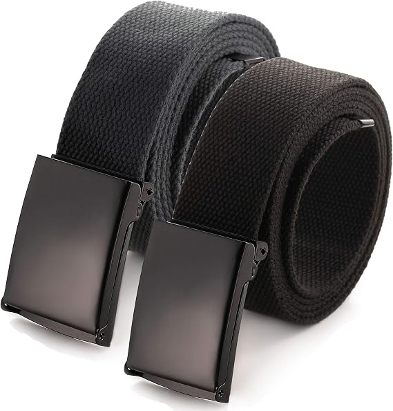 Mile High Life Cut To Fit Canvas Web Belt Size Up to 52" with Flip-Top Solid Black Military Buckle