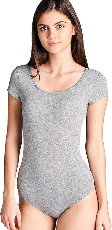 Women's Short-Sleeve Scoop Neck Snap Crotch Leotard Bodysuits