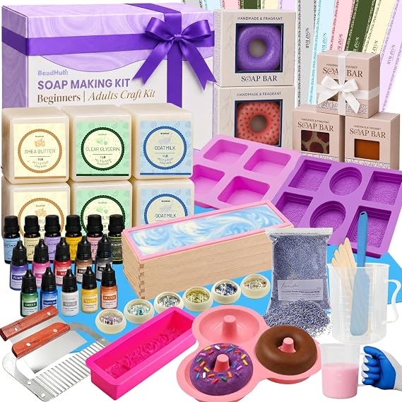 Soap Making Kit for Beginners | 6LBS Melt & Pour Soap Base - Shea Butter, Clear Glycerin & Goat Milk, All-in-one Soap Kit w/Molds, Fragrances, Colors, Soap Making Tools & Supplies for Adults (Deluxe)