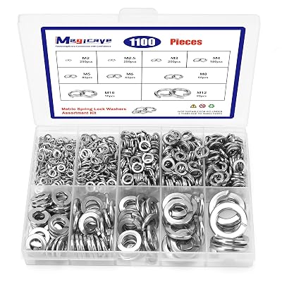 1100 Pcs Spring Lock Washers Assortment Kit, Metric Split Lock Washers, 304 Stainless Steel Lock Washers for Screws and Bolts M2, M2.5, M3, M4, M5, M6, M8, M10, M12