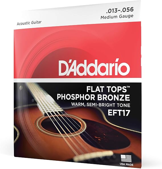 D'Addario Flat Tops Phosphor Bronze Strings EFT17, 13-56 | Flat Tops phosphor bronze acoustic strings deliver warm semi-bright tone, smooth feel, reduced noise and stable tuning.