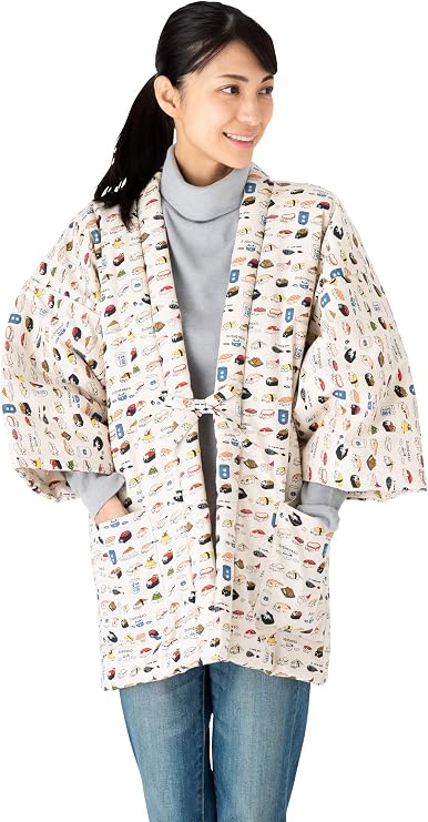 Cat Print Hanten (Cotton Jacket Made in Japan Kimono-Style) Japanese Clothes Size Ladies