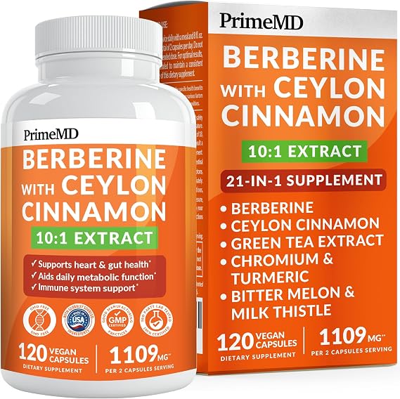 21-in-1 Berberine Supplement with Ceylon Cinnamon Capsules - Dihydroberberine with Chromium, Bitter Melon & Green Tea Extract - Berberine with Ceylon Cinnamon for Energy Support (120 Ct) (Pack of 1) | Energy Support, Dihydroberberine with Ceylon Cinnamon, Chromium, Bitter Melon and Green Tea, Berberine Supplement