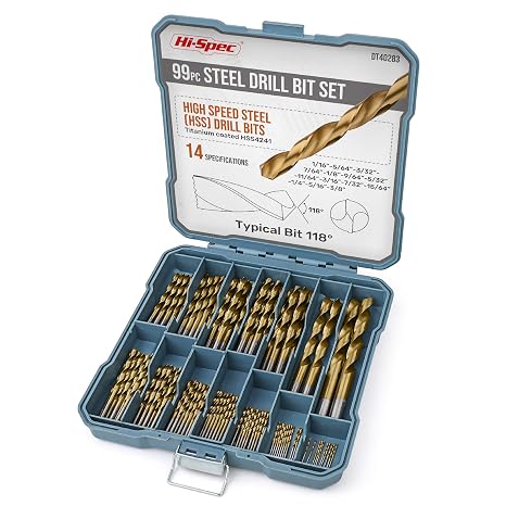 Hi-Spec 99pc Drill Bit Set for Metal, Wood & Plastic, Titanium HSS