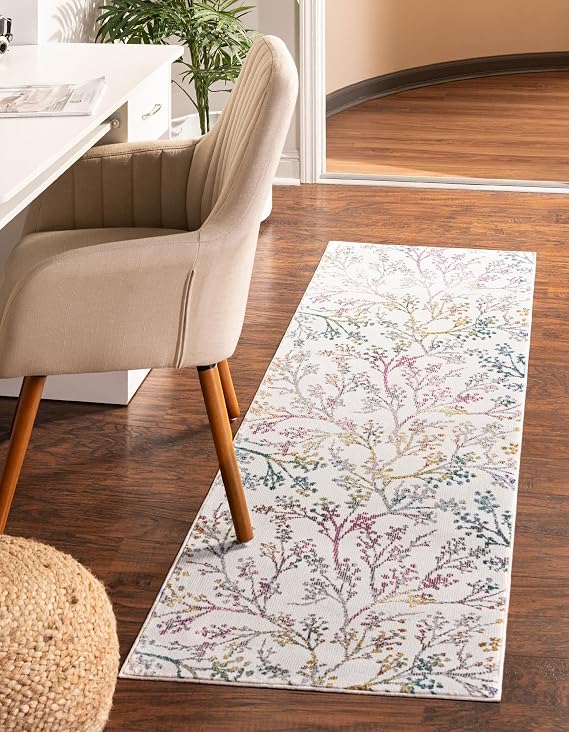 Unique Loom Blossom Collection Area Rug - Yoshino (2' 7" x 10' Runner Ivory/Gray)