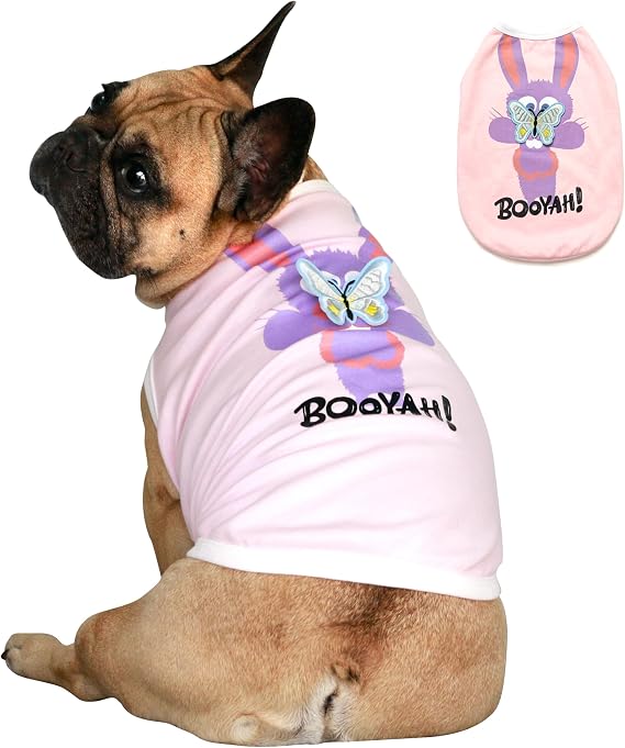 iChoue French Bulldog Easter Bunny Costumes Outfits Shirts Pink - Medium | Rabbit Print Vests Tank Tops Clothes for Frenchie Boston Terrier Puppy English American Bully Pitbull Staffordshire Pug
