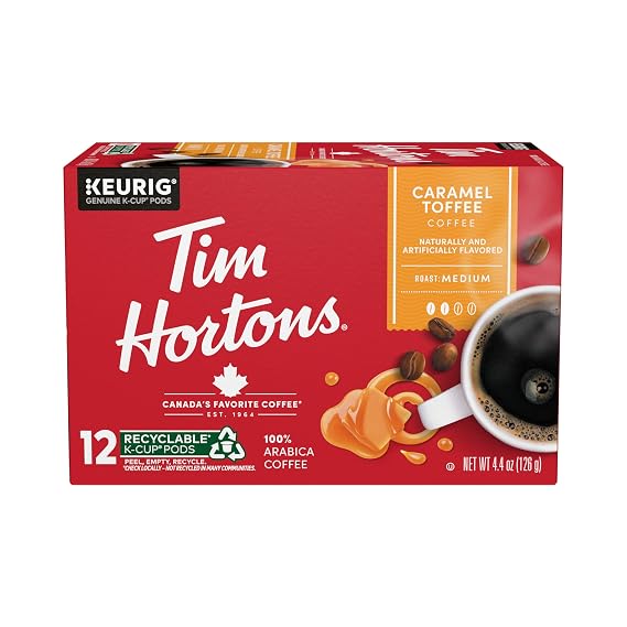 Tim Hortons 12ct KCUPs, Caramel Toffee Flavored 100% Arabica Coffee
