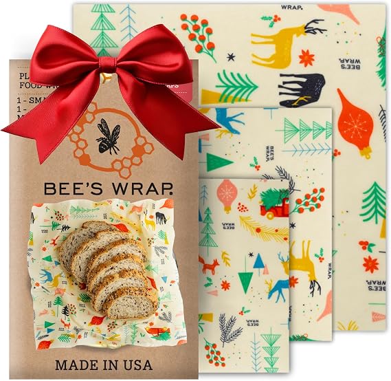 Bee's Wrap Beeswax Wraps for Food - Made in USA Reusable & Organic Food Wraps, Sandwich Wrap & Bowl Covers - Plastic Free Eco-Friendly Alternative to Aluminum Foil, Winter Wonderland 3 Pack (S, M, L)