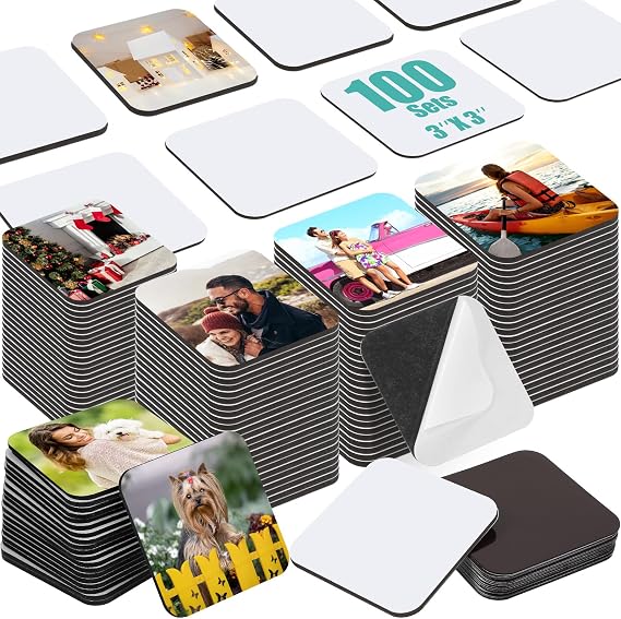 Flutesan 100 Pcs 3 x 3 Inch Sublimation Blank Refrigerator Magnets Sublimation Square Fridge Magnets Magnet Blanks MDF DIY Decorative for Car Home Office Kitchen Wall