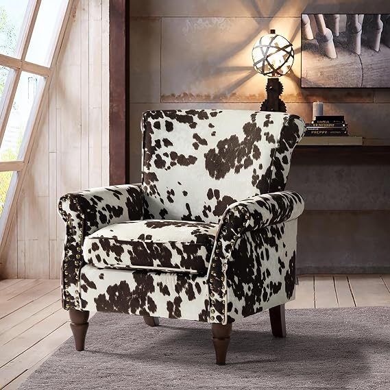 HULALA HOME Traditional Patterned Accent Chair with Solid Wood Legs, Cowhide