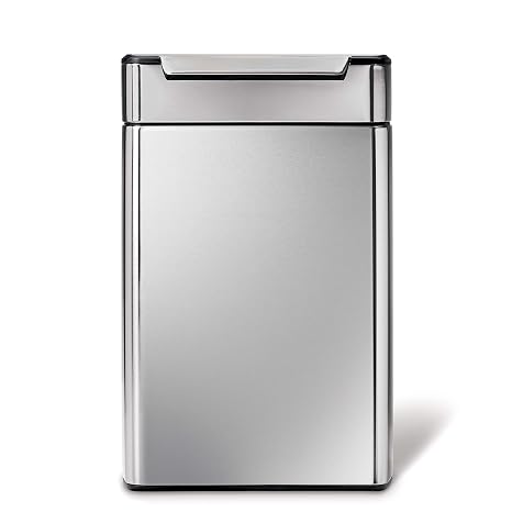 Simplehuman Recycling Trash Can, 10.9 gal 48 L, Rectangular, Touch Bar with Lid, Stainless Steel, 10.2 gal 48 L