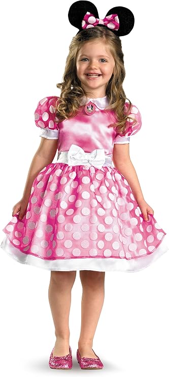 Disney Minnie Mouse Pink Dress Costume for Girls, Official Disney Costume, Toddler Size Small (2T)