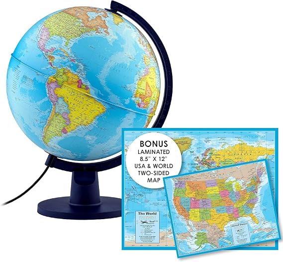 Waypoint Geographic Scout+ Illuminated With Map, World Globe for Kids, Decorative Classroom Globe with Stand, More than 4000 Places, 12 Interactive, Bonus Map Included, Blue