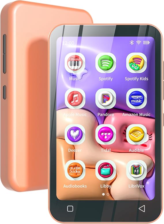 TIMMKOO 80GB Kids MP3 Player with Bluetooth, Parental Controls, Pre-Installed Spotify, Audible, 4" MP4 Player (Orange)